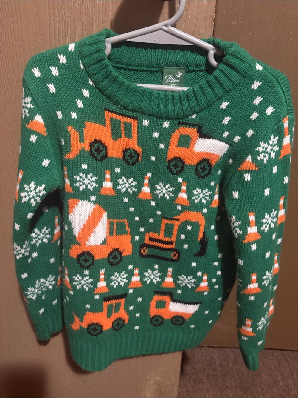 Kids Construction Sweater - Green & Orange
